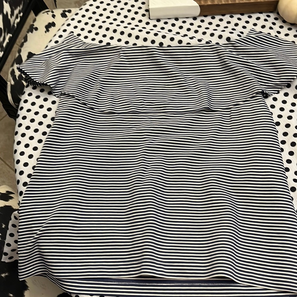 Navy and white striped off the shoulder top